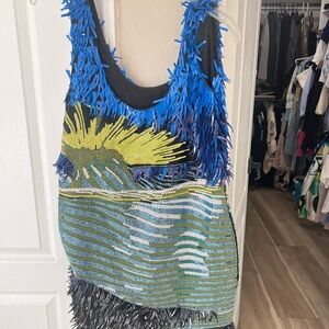 Bebe Black and Blue Fringe Dress